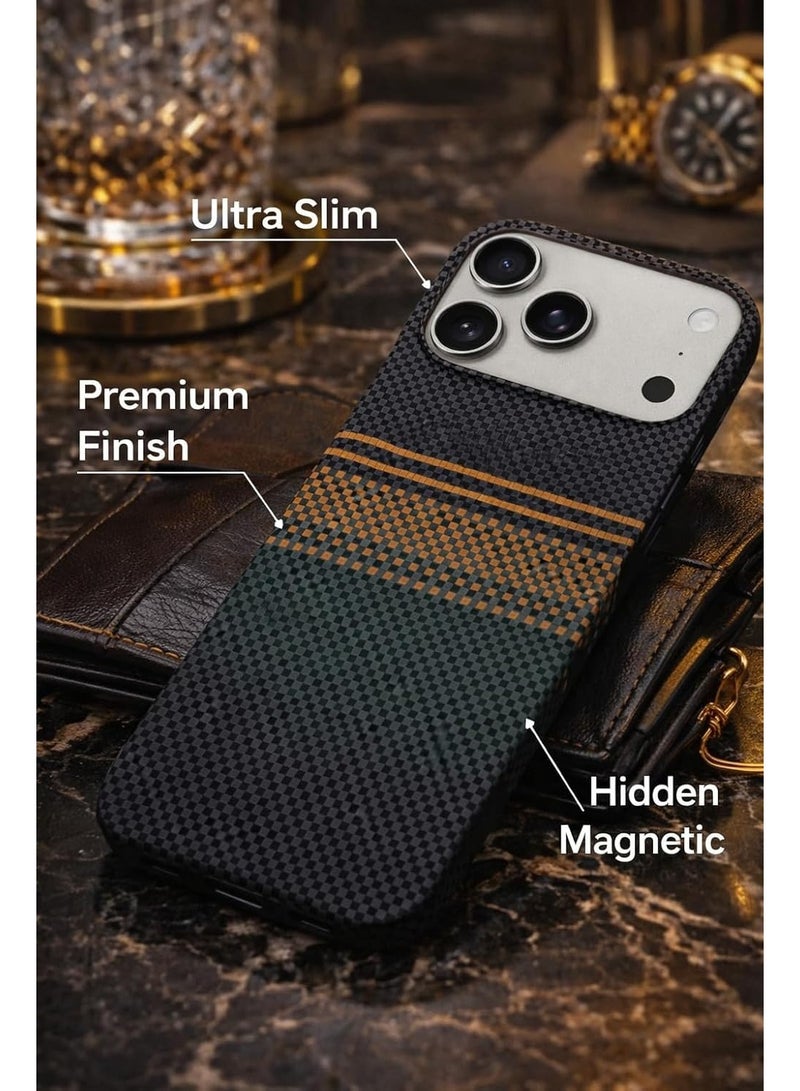 فوني Phoni Ultra Slim Magnetic Case for iPhone 17 Pro, Compatible with MagSafe, Thin Lightweight Matte Phone Case, Carbon Fiber Style Texture, Raised Camera Protection (Verdant Dusk – Green Carbon) - Image 2